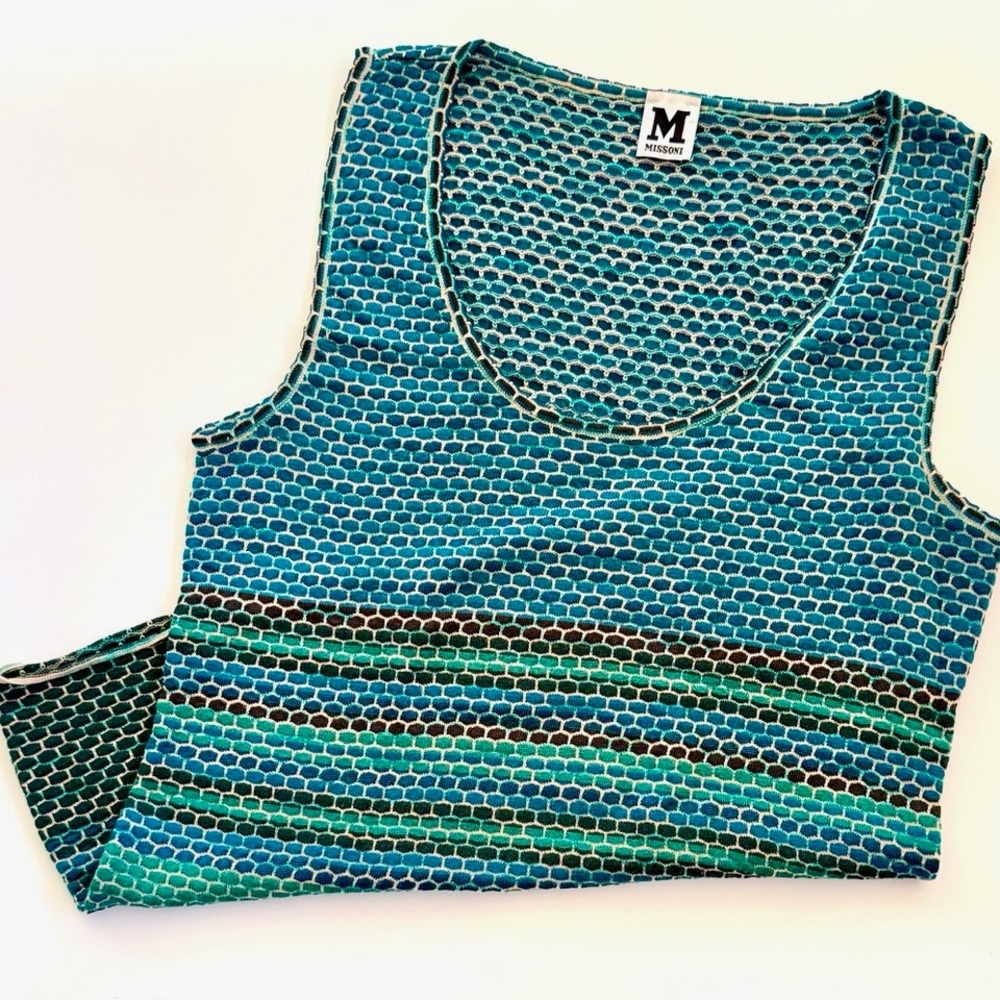 Missoni Teal and White Textured Knit Top